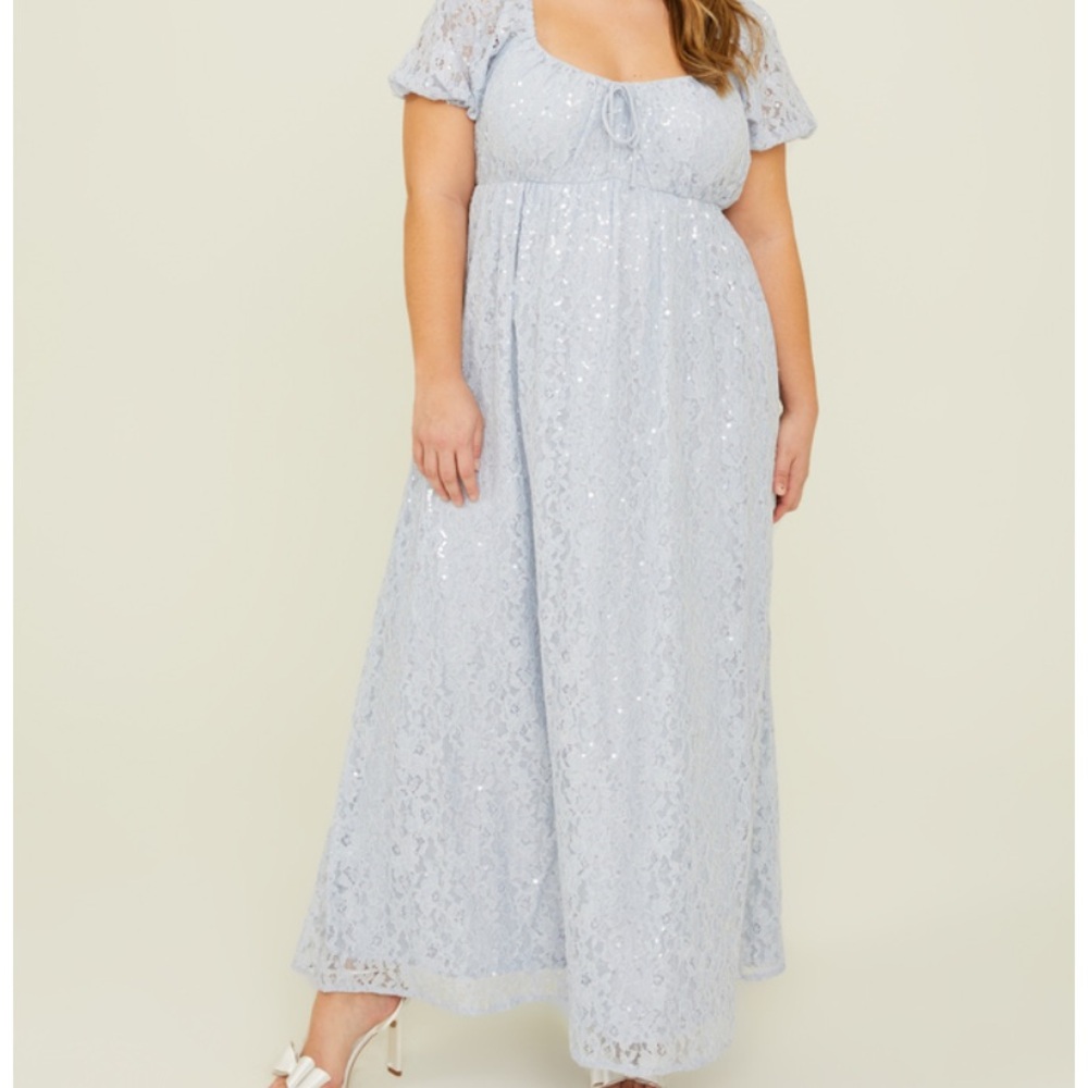 NEW Arula Blue Floral Sequin Maxi Dress Plus Size B / 2X NWT